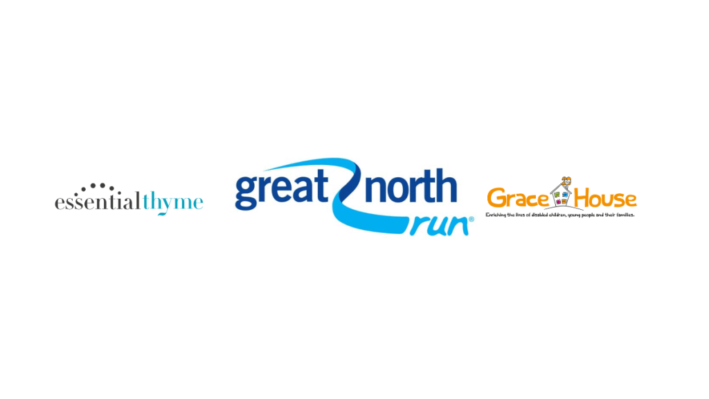 Essential Thyme logo, Great North Run logo, Grace House logo
